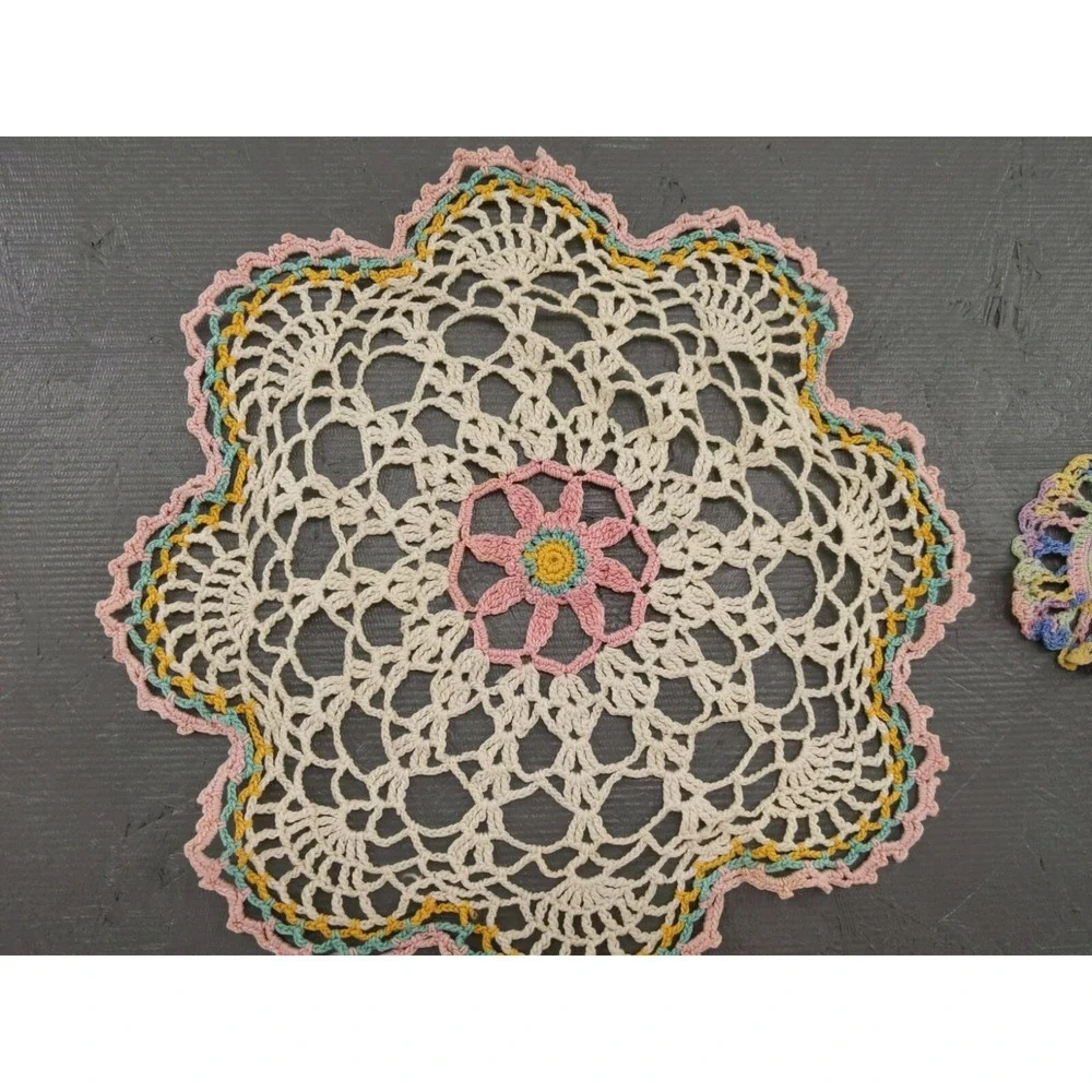 Vintage Set of 2 Crochet Table‎ Doily 10